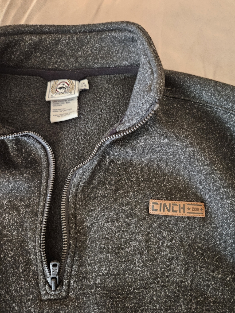 Cinch Boys 1/2 Zip Heather Charcoal Zip-Neck Sweater with Logo Patch